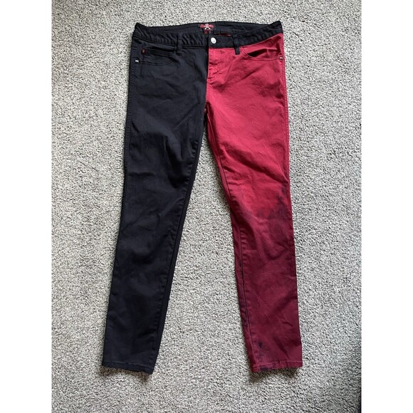 Royal Bones Size 15 Red Black Pants Jeans Stretch Daang Goodman Goth Punk - Picture 1 of 8